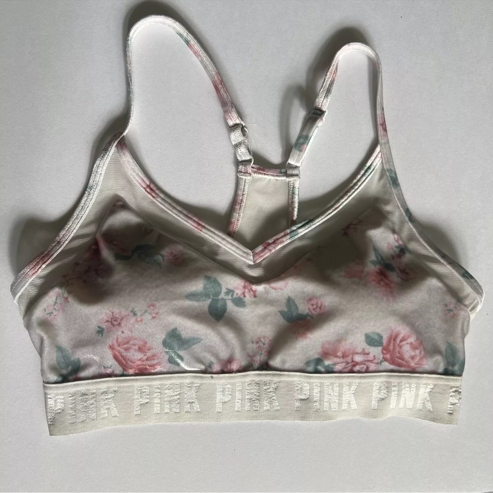 PINK Victoria’s Secret Sport Gray Floral Velvet Bra Bralette Sz M Lined